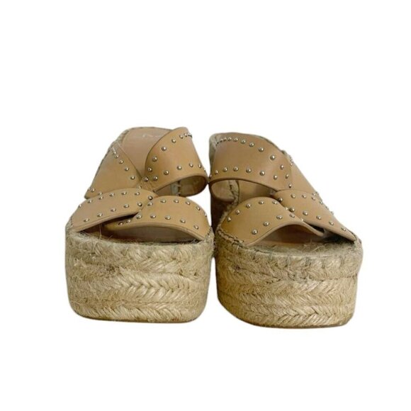 Marc Fisher Size 7 Wedge Espadrille Studded Beige Camel - Picture 2 of 11
